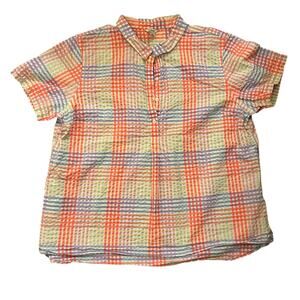 LL Bean Vacationland Seersucker Shirt Womens XL Popover Plaid Colorful Preppy